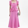 Lace Square Neck Midi Dress With Belt