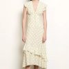 Floral Jacquard V-Neck Ruffle Midi Dress