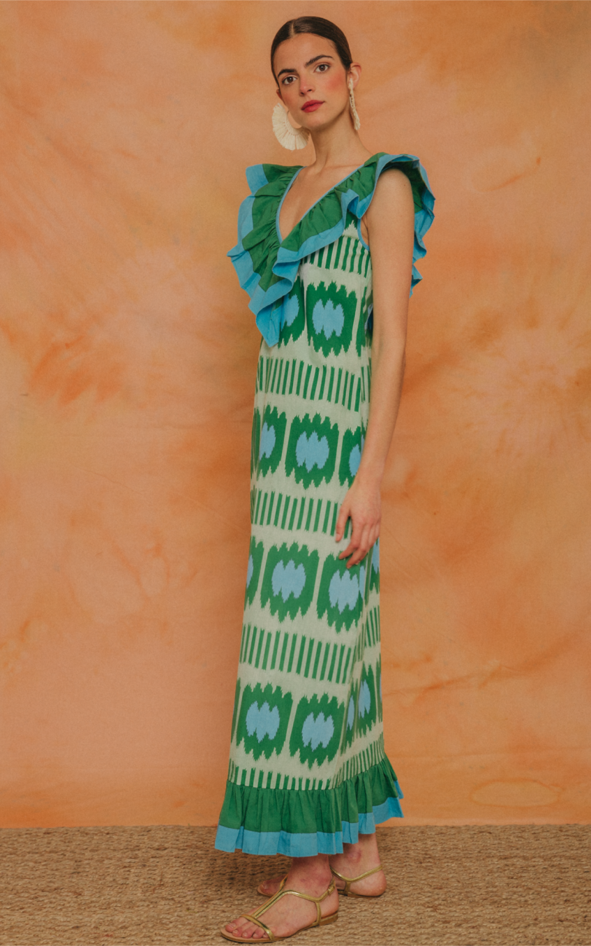 V-Neck Ruffle Sleeveless Maxi Dress