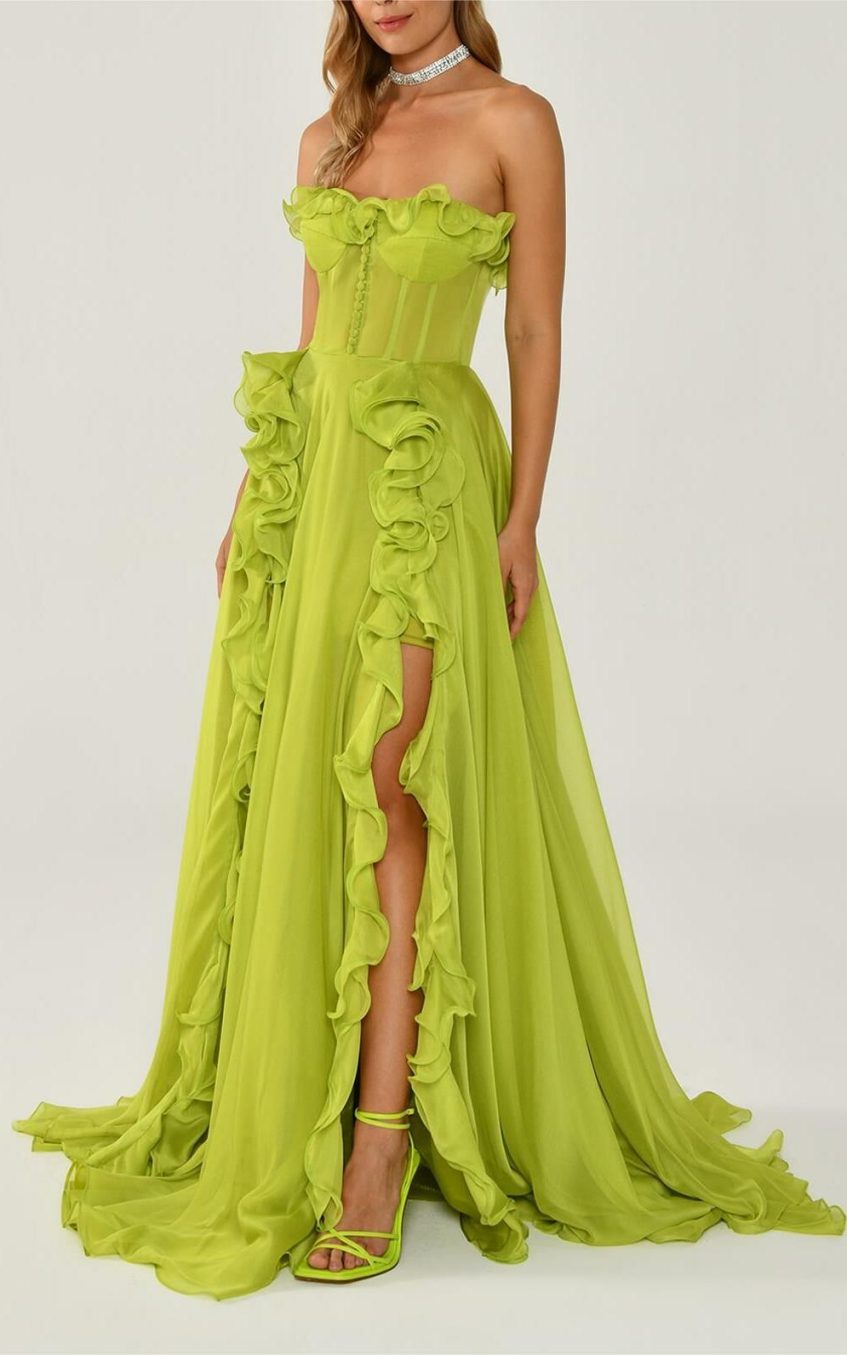 Solid Frill Sweetheart Neck Sleeveless Maxi Dress