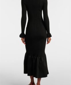 Jersey Solid Button Mermaid Midi Dress