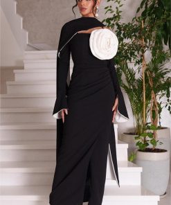 3D Flower Contrast Color Midi Dress With Cape