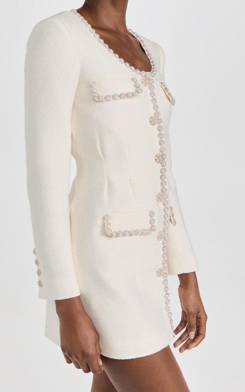 Tweed  Faux Pearl Single Breasted Mini Dress