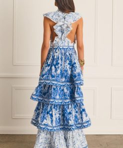 Paisley Print Ruffle Sleeveless Midi Dress