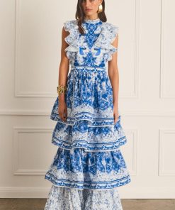 Paisley Print Ruffle Sleeveless Midi Dress