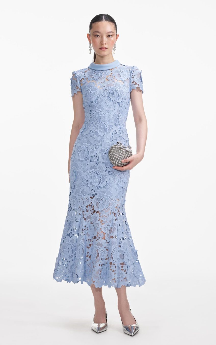 Lace Around Neck Short Sleeve Midi Dress