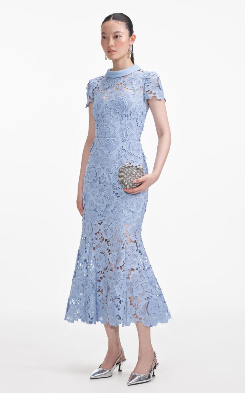 Lace Around Neck Short Sleeve Midi Dress