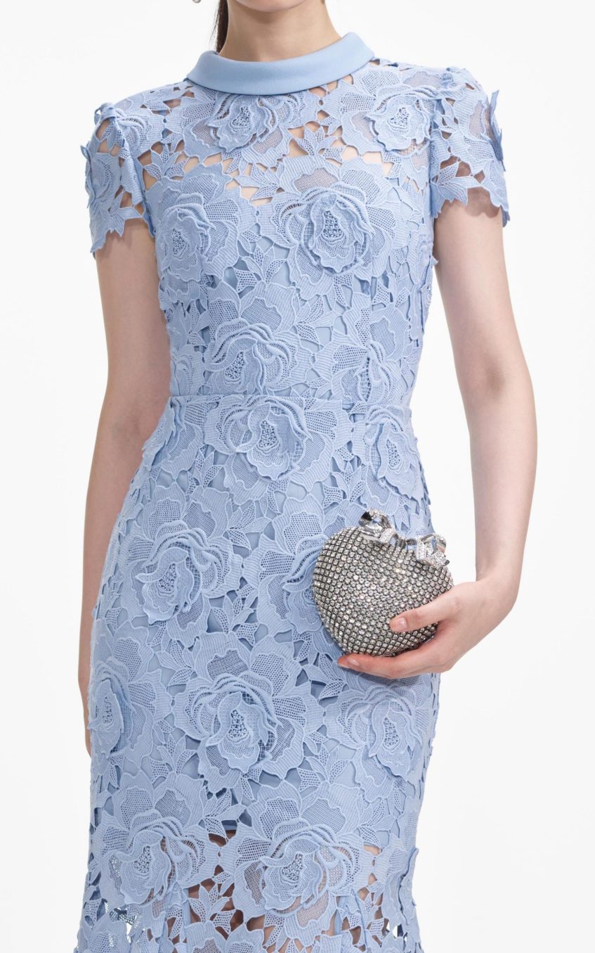 Lace Around Neck Short Sleeve Midi Dress