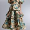 Floral Puff Sleeve Tiered Midi Dress