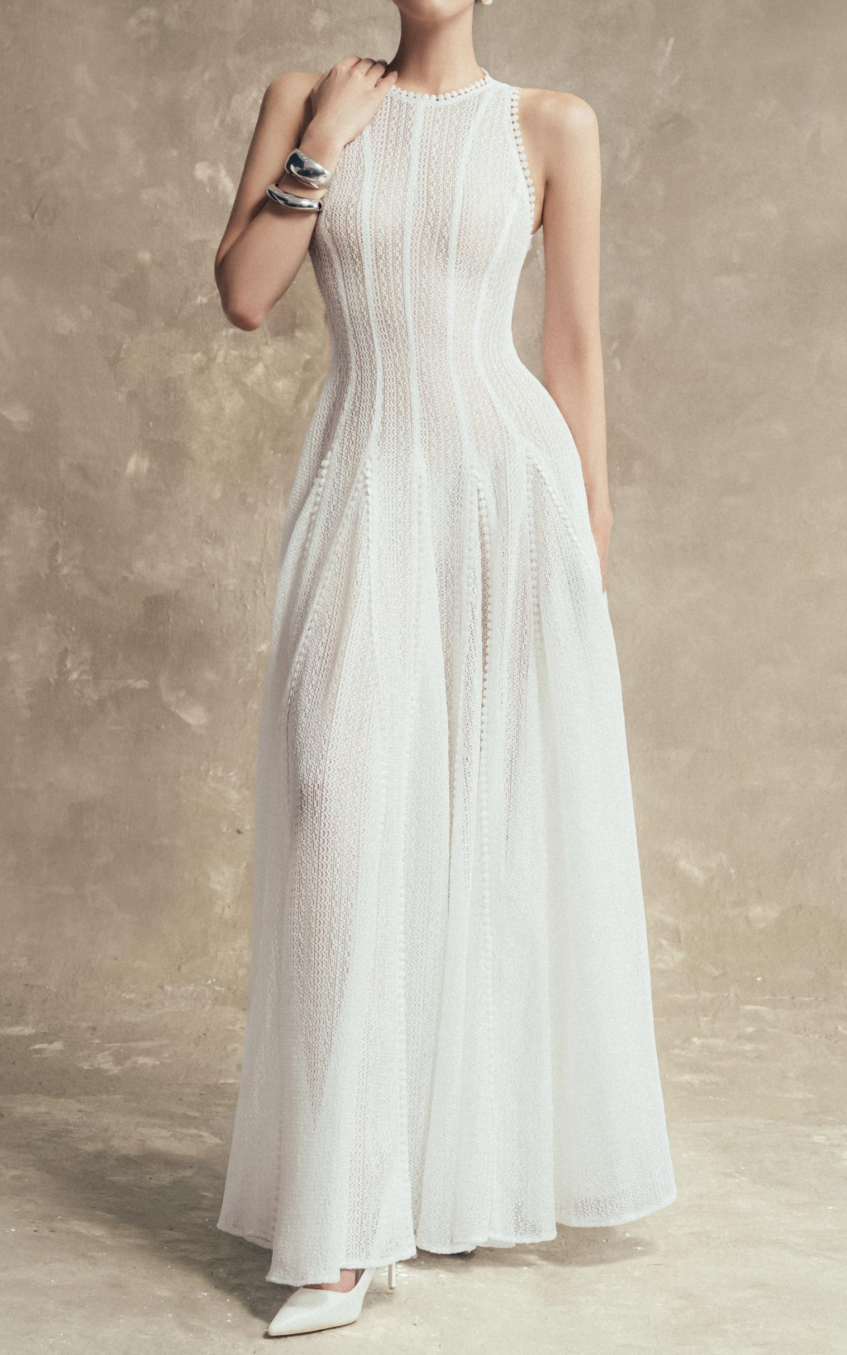 Solid Lace Sleeveless Midi Dress