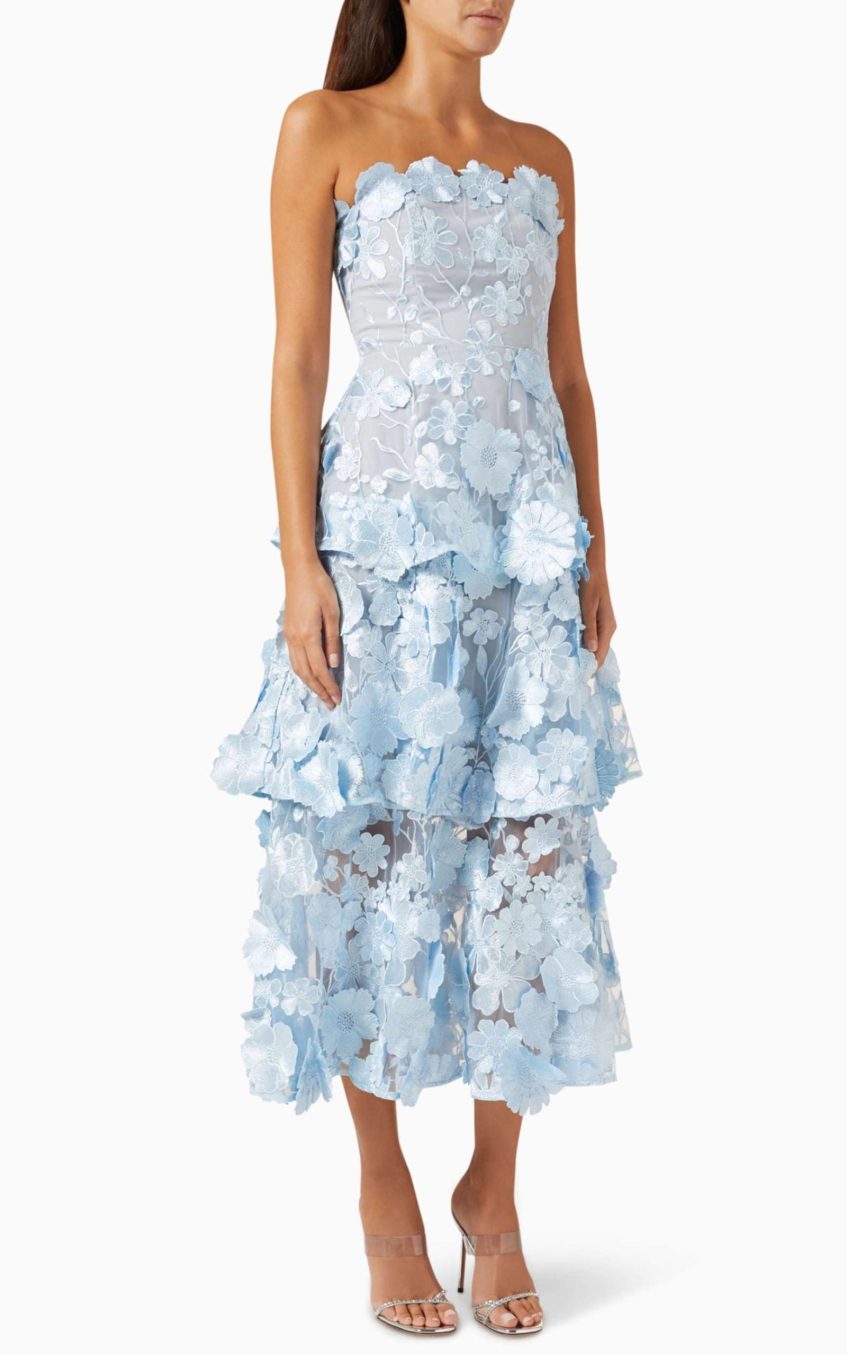 Embroidered Ruffle Off-Shoulder Midi Dress