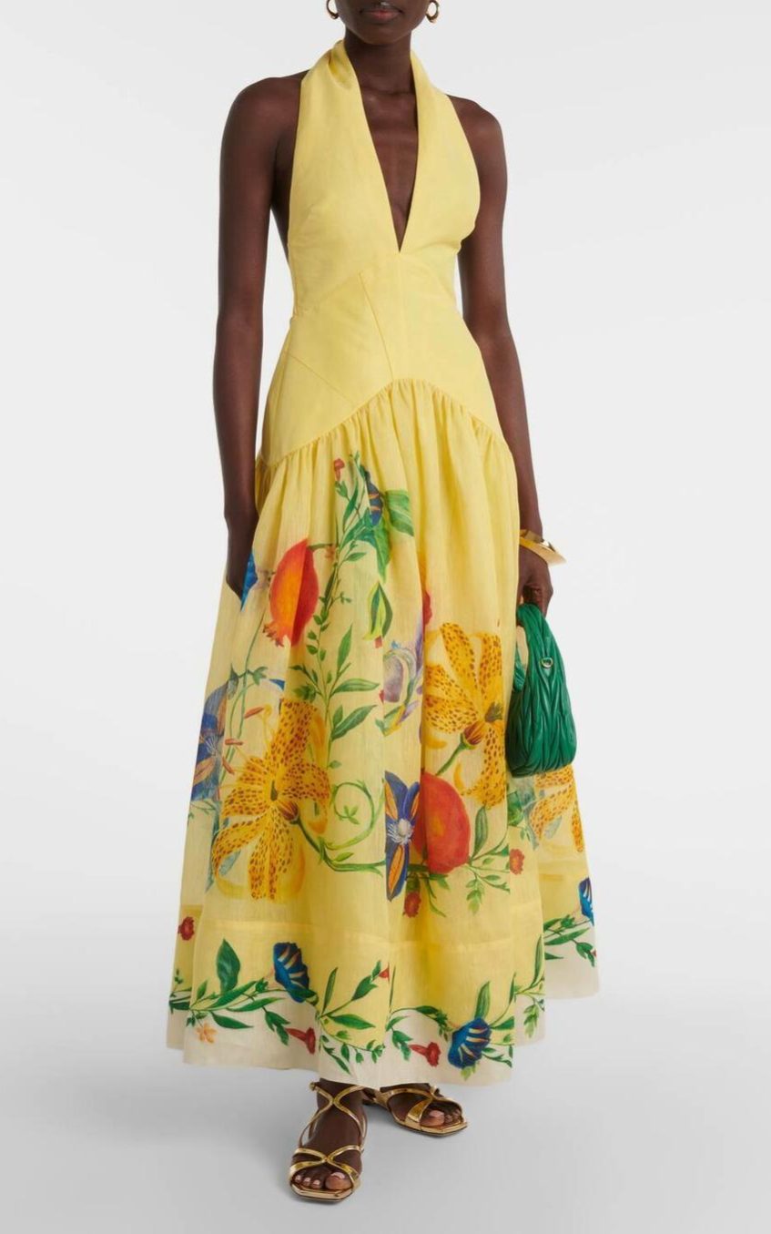 Floral V-Neck Backless Midi Dress