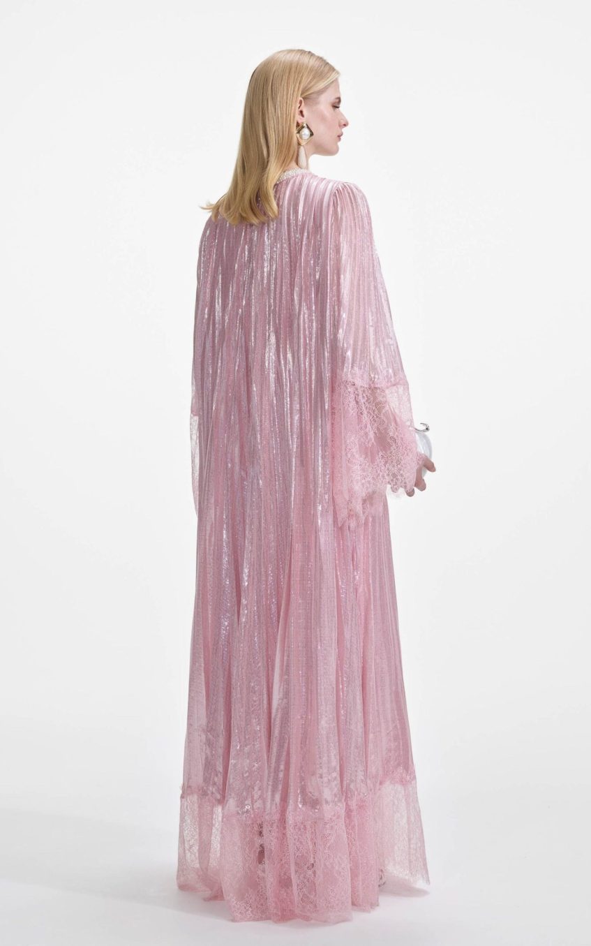 Lace Splicing Satin Faux Pearl Maxi Dress