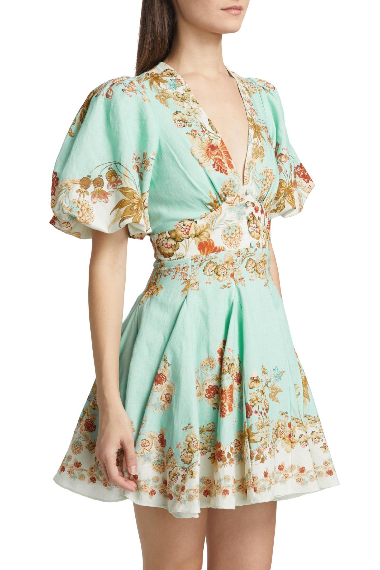 Floral Lantern Sleeve V-Neck Mini Dress