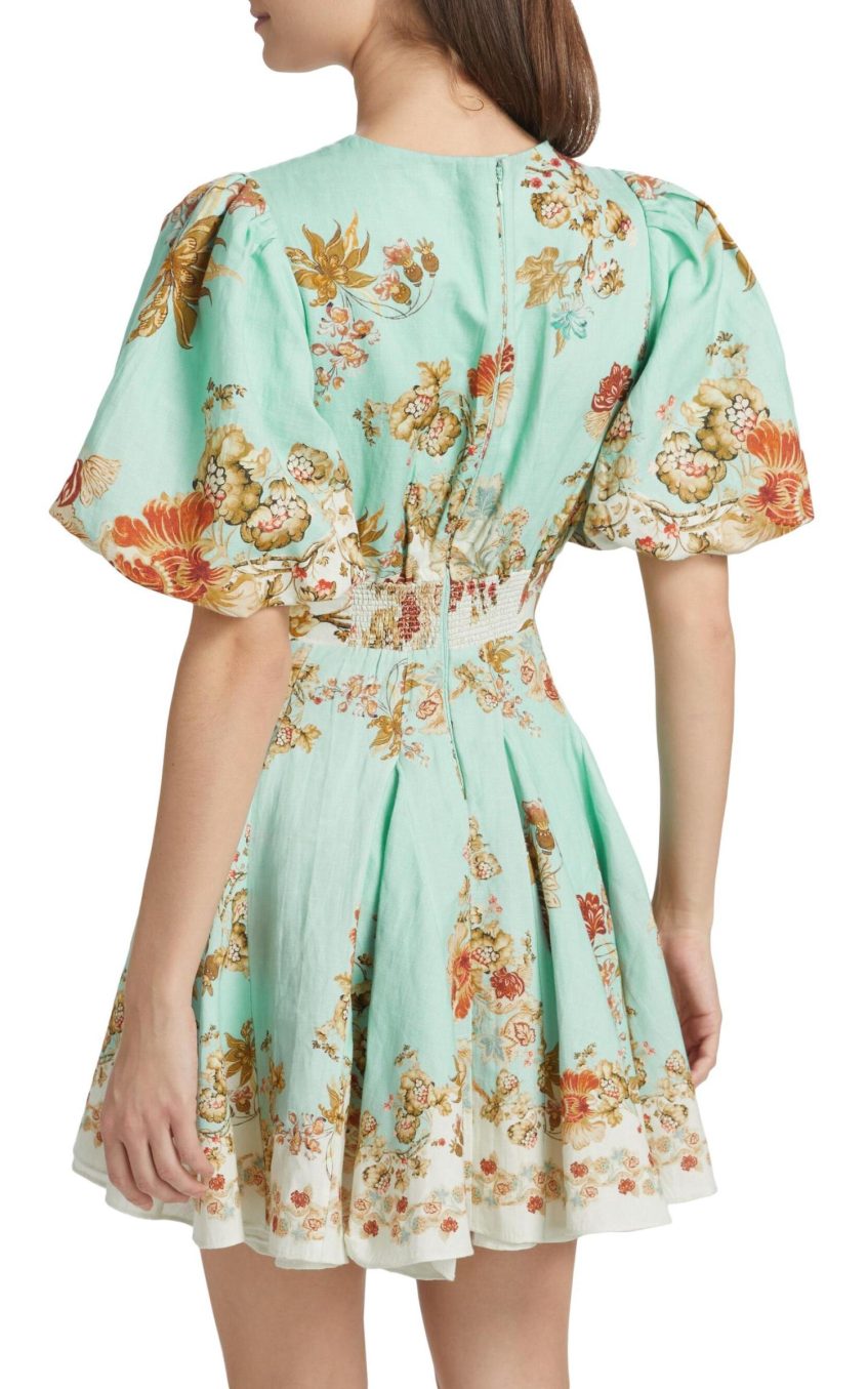 Floral Lantern Sleeve V-Neck Mini Dress