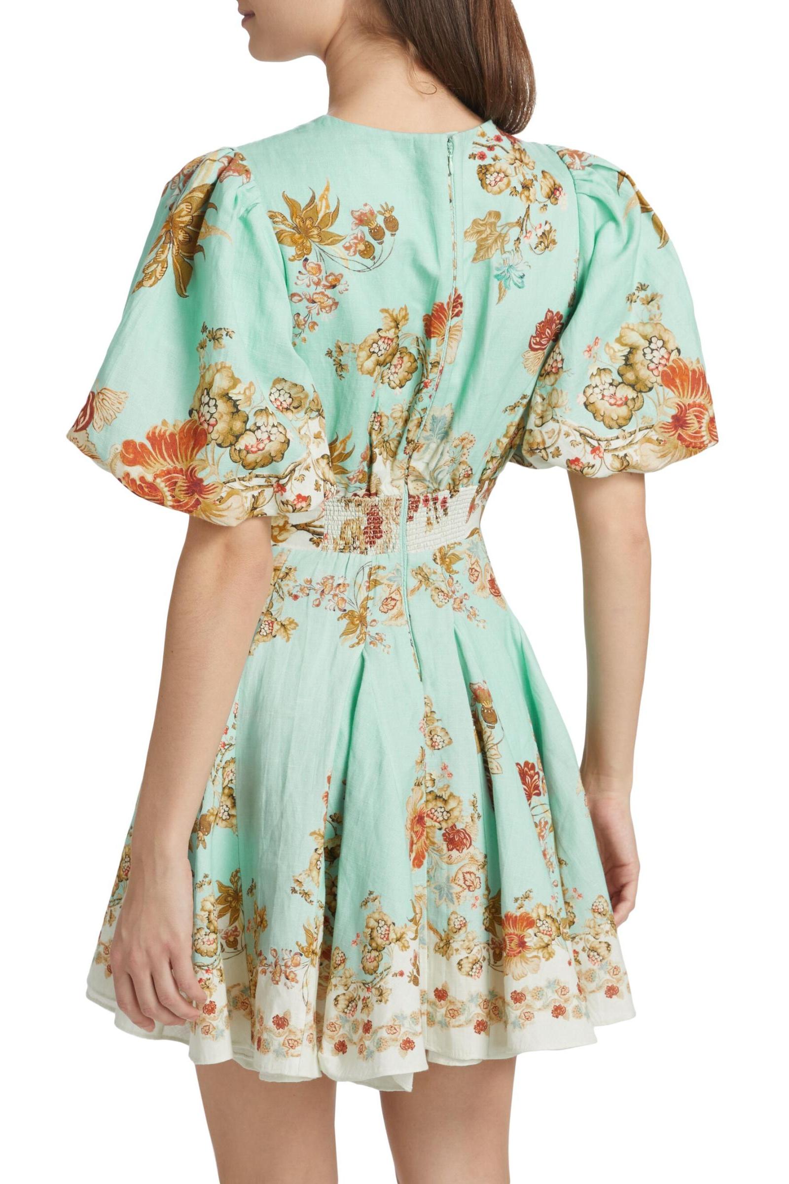 Floral Lantern Sleeve V-Neck Mini Dress