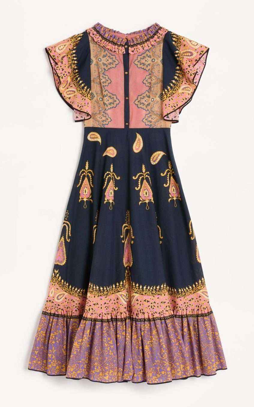 Paisley Print Frill Bell Sleeve Midi Dress