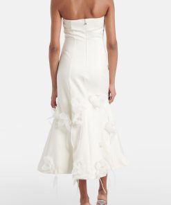 3D Flower Satin Sleeveless Midi Dress