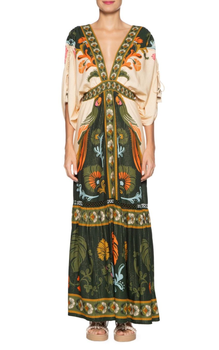 Paisley Print Tassel V-Neck Maxi Dress