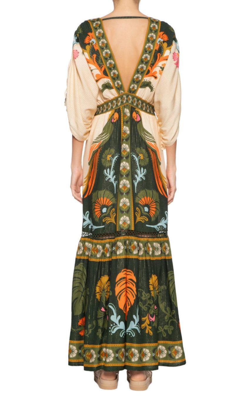 Paisley Print Tassel V-Neck Maxi Dress