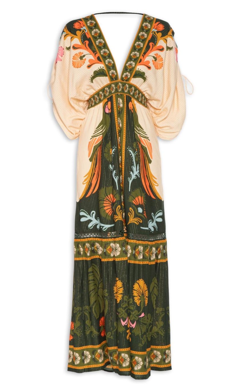 Paisley Print Tassel V-Neck Maxi Dress