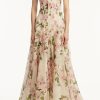 Floral Ruched Sweetheart Neck Maxi Dress