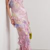 Floral Frill Sweetheart Neck Sleeveless Maxi Dress