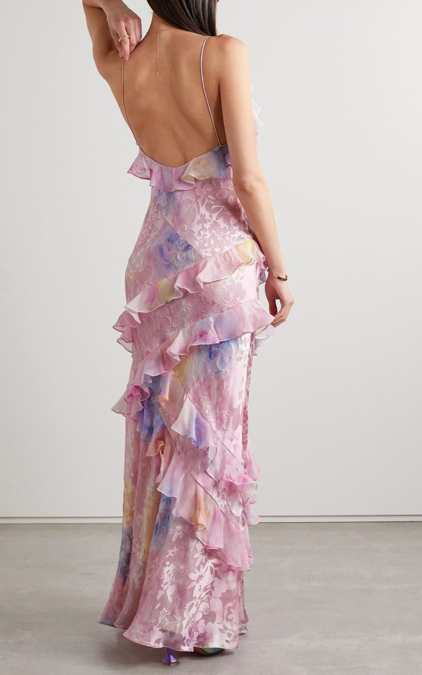 Floral Frill Sweetheart Neck Sleeveless Maxi Dress