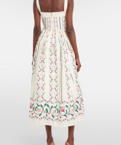 Floral Square Collar Sleeveless Midi Dress