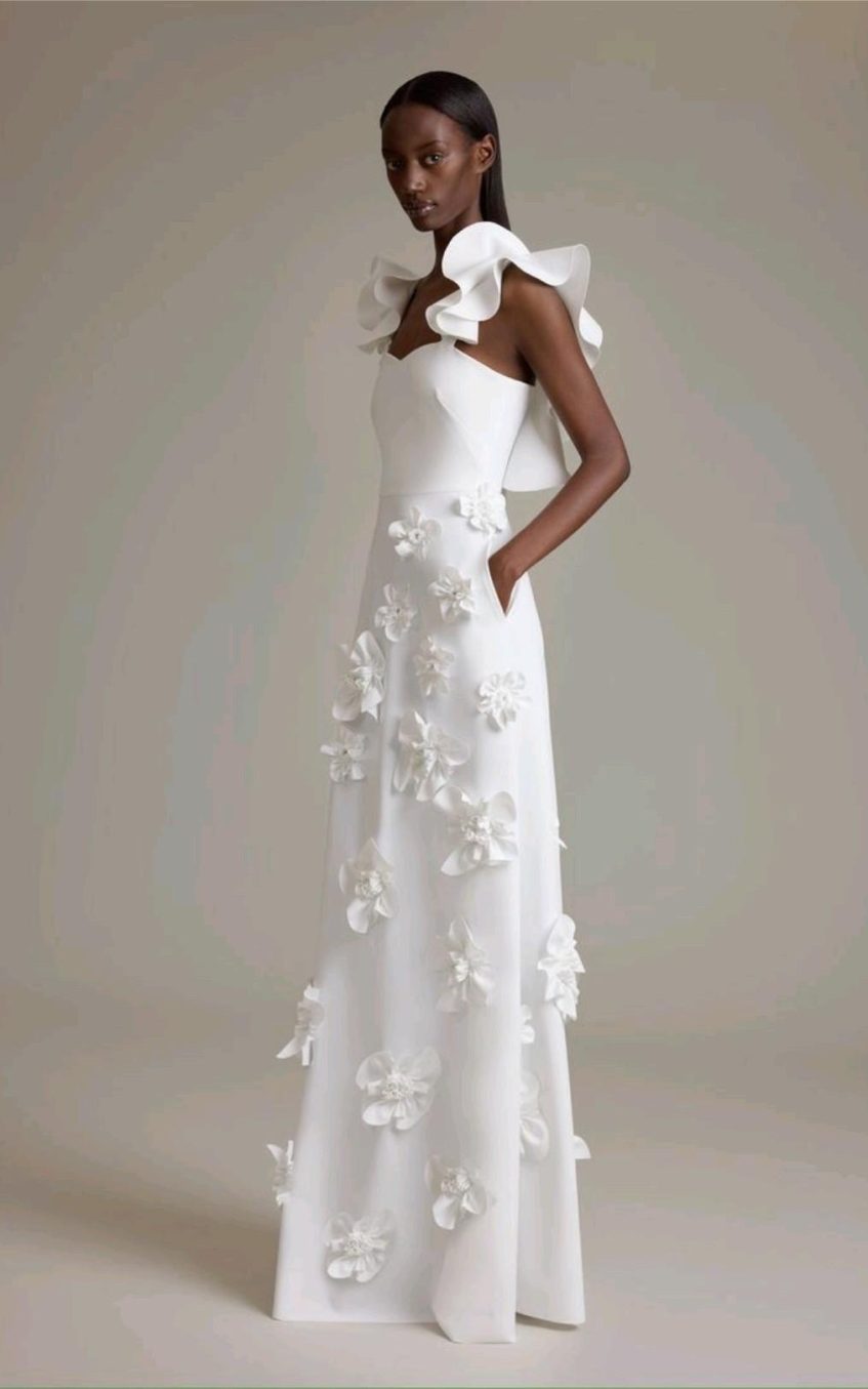 3D Flower Frill Sleeveless Maxi Dress