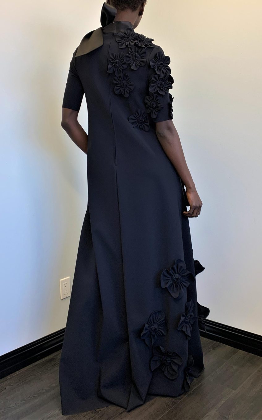 3D Flower Lace Up Mid Sleeve Maxi Dress