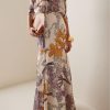 Chiffon Botanical Print Frill Maxi Dress