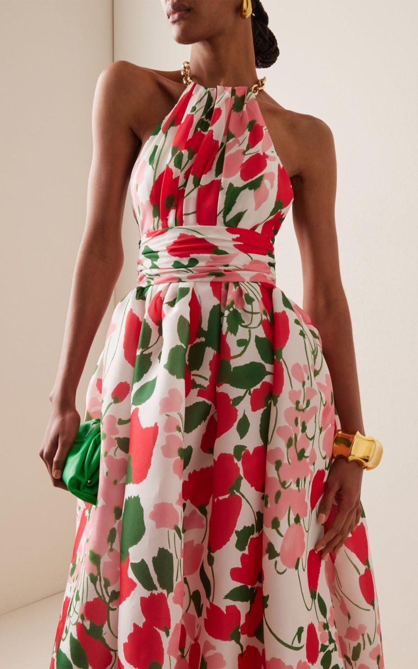Metal Halter Neck Floral Maxi Dress