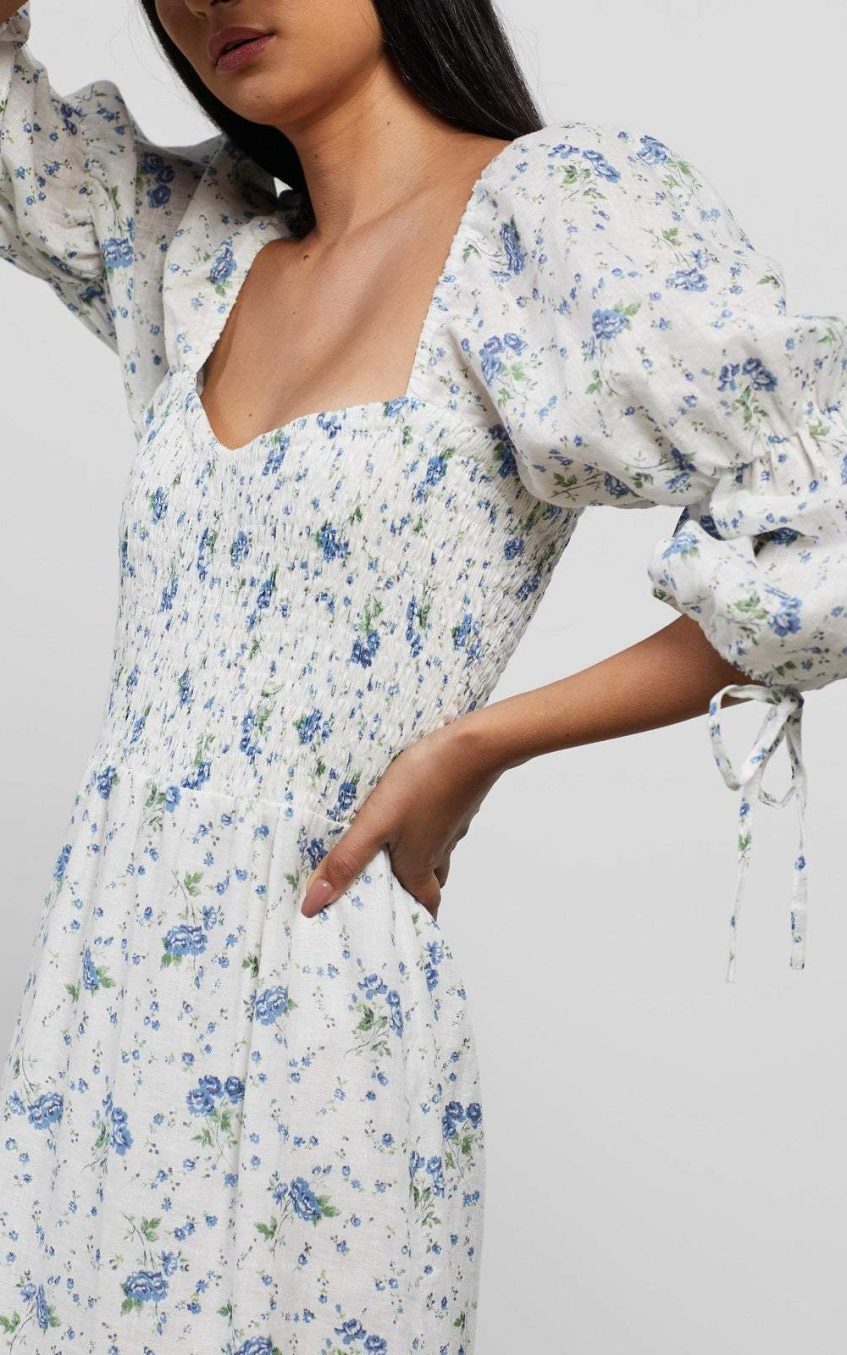 Floral Square Collar Midi Dress