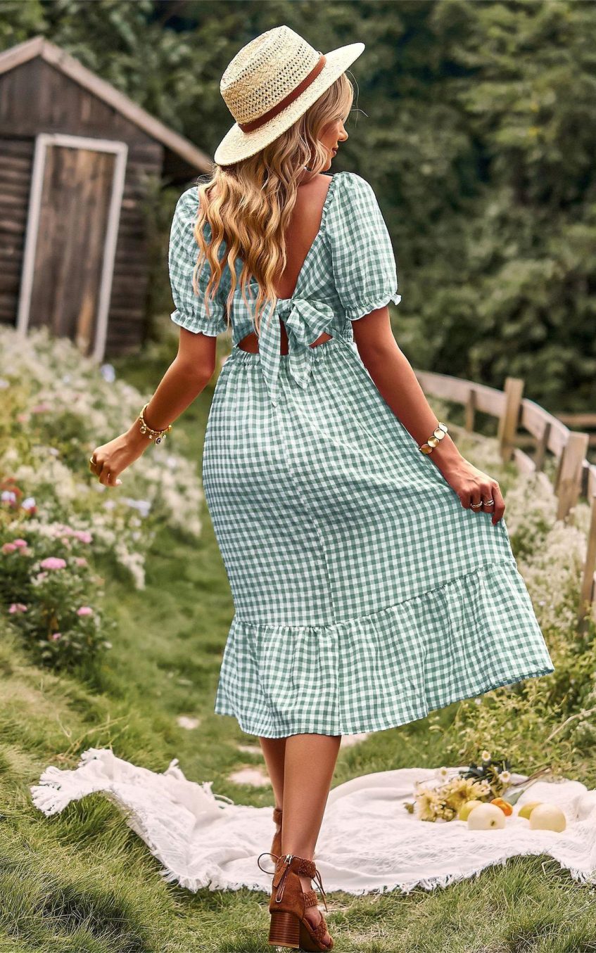 Plaid One-shoulder Midi Dress