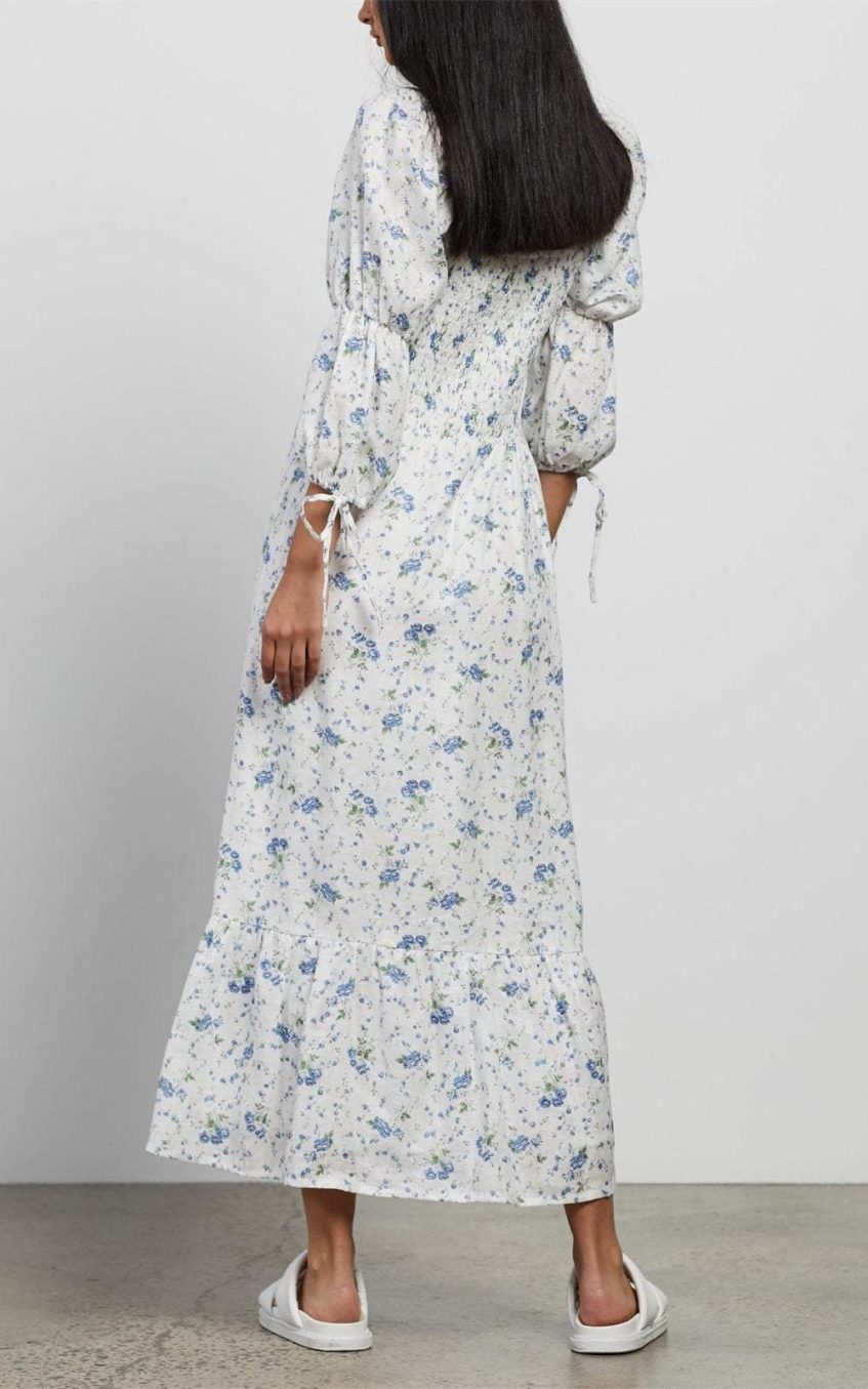 Floral Square Collar Midi Dress