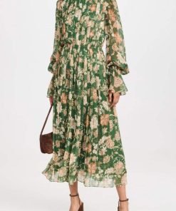 Chiffon V-Neck Pleat Midi Dress