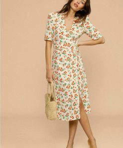 Floral Short Sleeve V-Neck Midi Dress