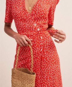 Floral Short Sleeve V-Neck Midi Dress