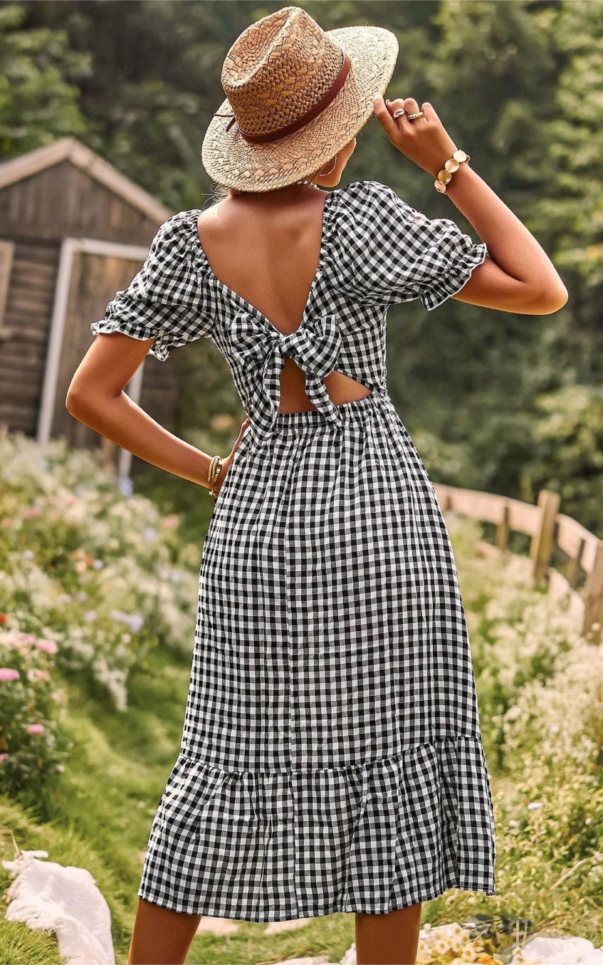 Plaid One-shoulder Midi Dress