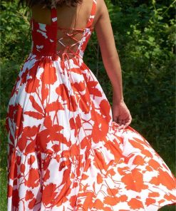 Sleeveless Square Collar Lace Up Maxi Dress