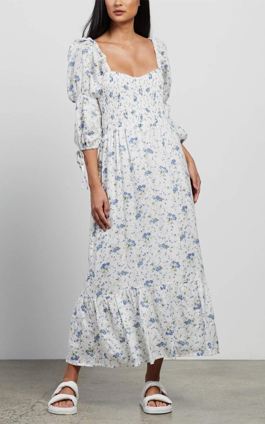 Floral Square Collar Midi Dress