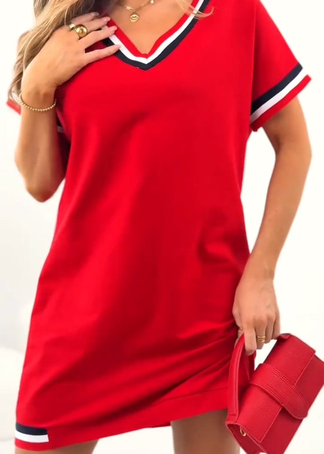 Women's V-neck Contrasting Edge Casual Dress