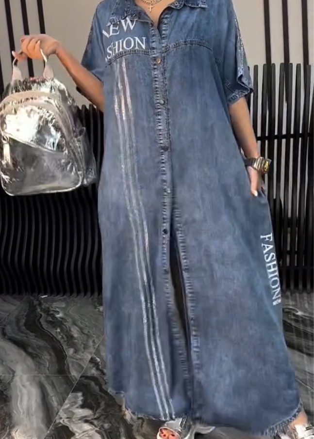 Women's Lapel Tencel Denim Comfortable and Fashionable Dress