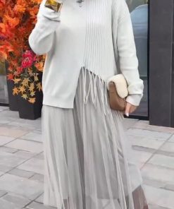 Women's Elegant Irregular Tassel Knitted Sweater + Mesh Skirt Suit