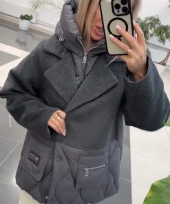 Women Lapel Splicing Fake Two-piece Casual Coat