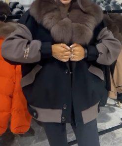 Women Fur Collar Contrasting Casual Cotton Jacket