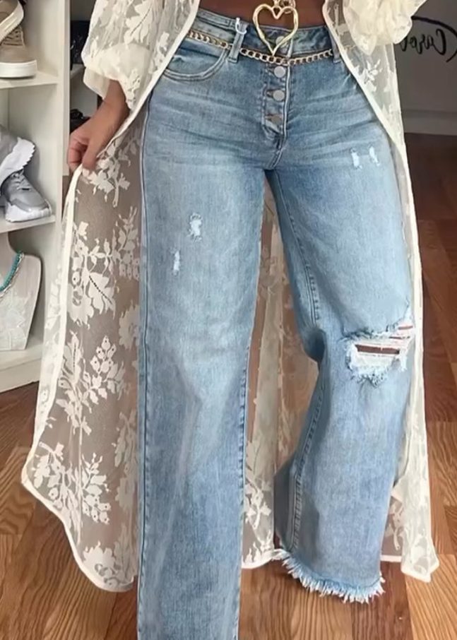 Women's Button-down Casual Denim Trousers