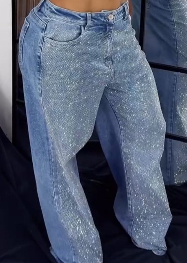 Women's Single-sided Rhinestone Wide-leg Casual Jeans