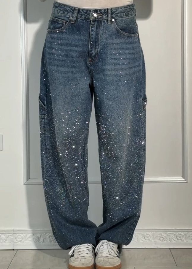 Women's Casual Rhinestone Loose Harem Jeans